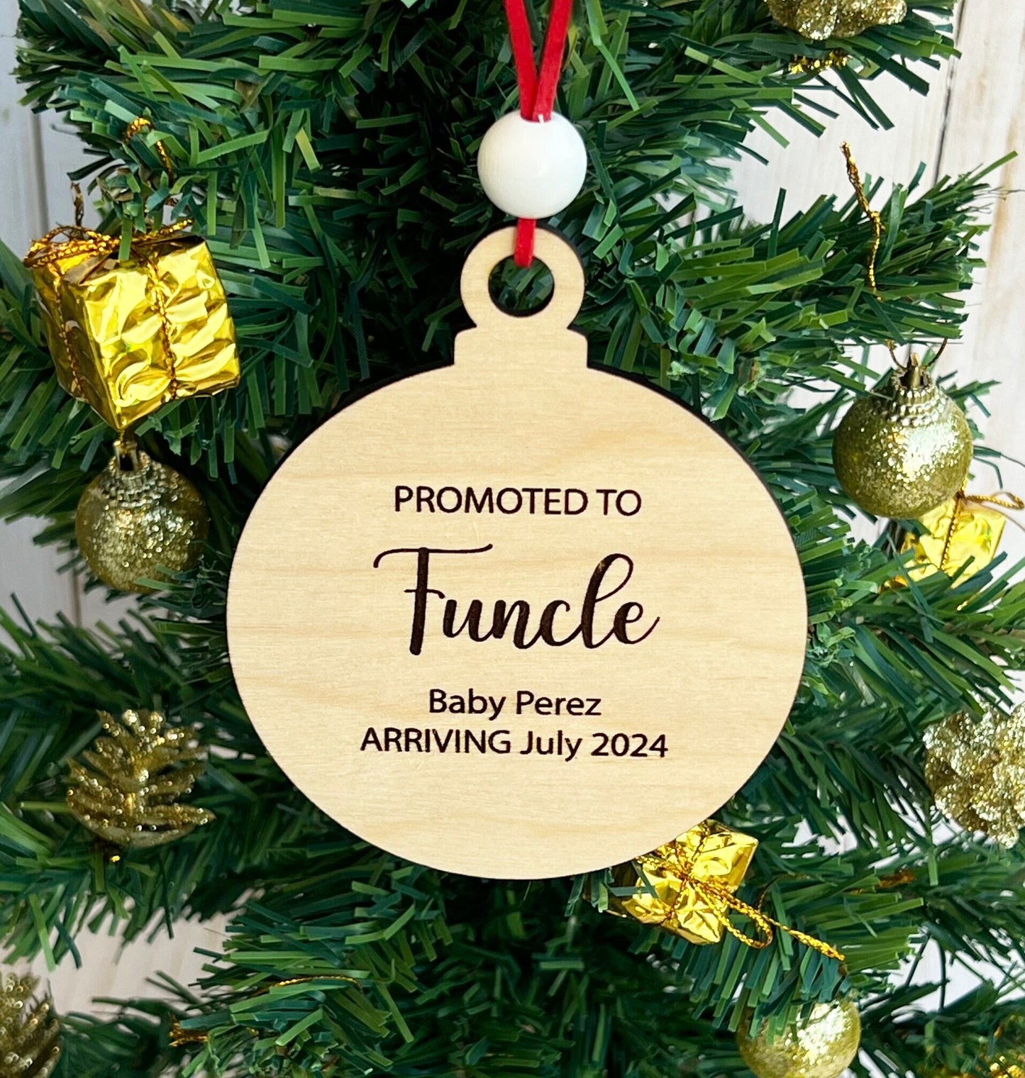 Personalized Pregnancy Announcement Christmas Ornament • Customized Ornament • Promoted to Aunt • Promoted to Funcle • Christmas Baby