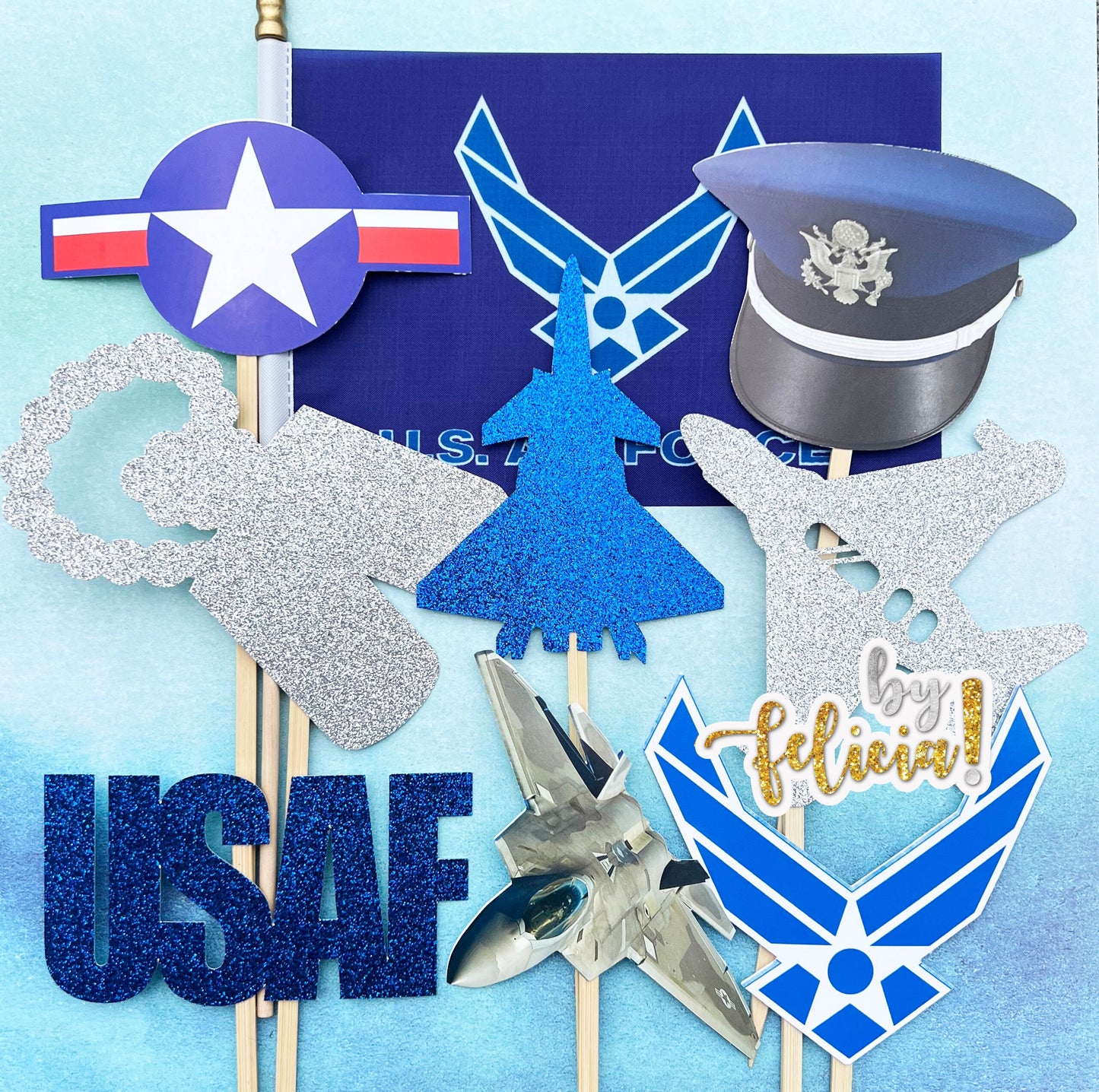 Air Force Party Decorations, Air Force Centerpiece, Air Force Boot Camp bound, Air Force Graduation Party, USAF Retirement Gift
