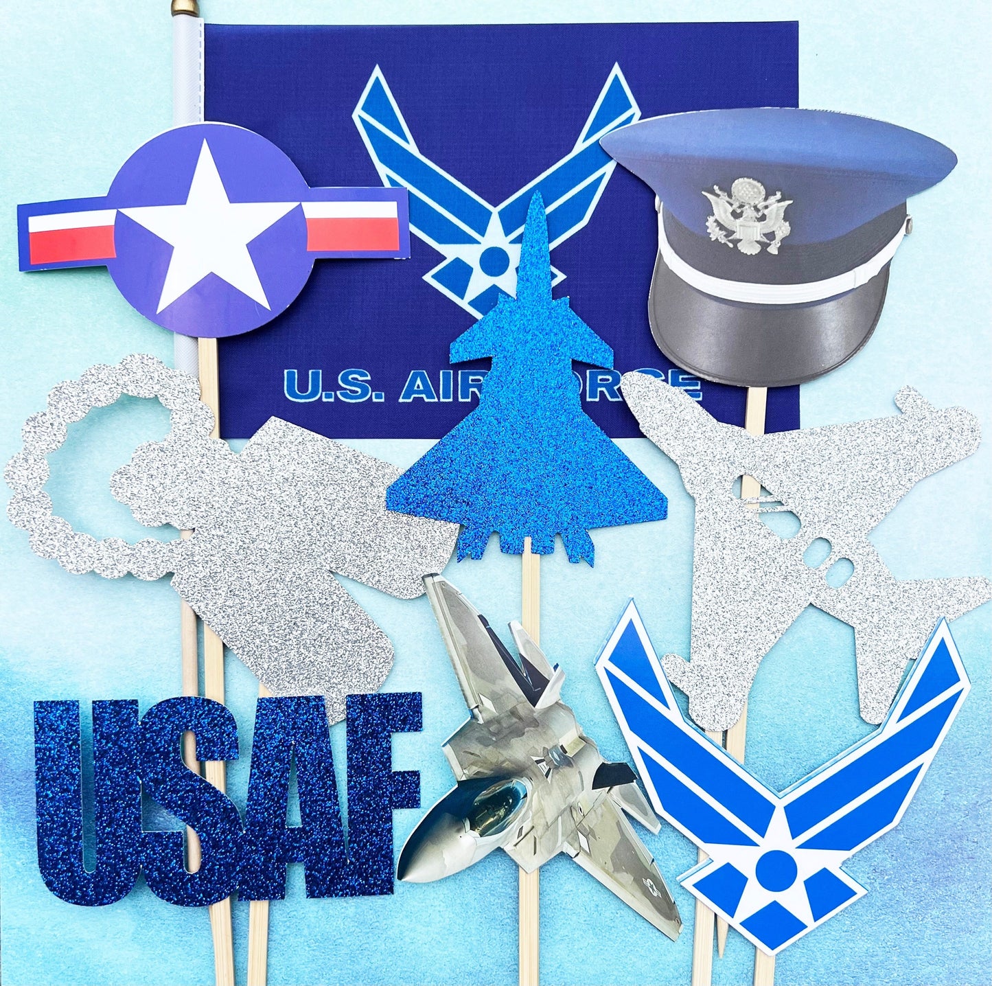 Air Force Party Decorations, Air Force Centerpiece, Air Force Boot Camp bound, Air Force Graduation Party, USAF Retirement Gift