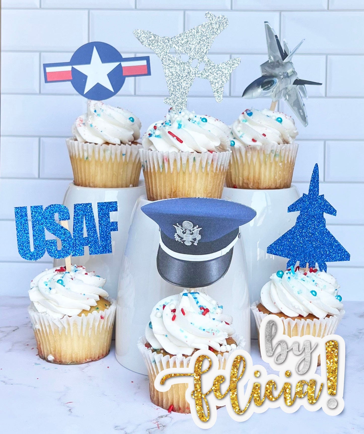 Air Force Cupcake Topper | USAF Cupcake Topper | Air Force Party Decoration | Air Force Graduation | USAF Party Decoration | Air Force Cake