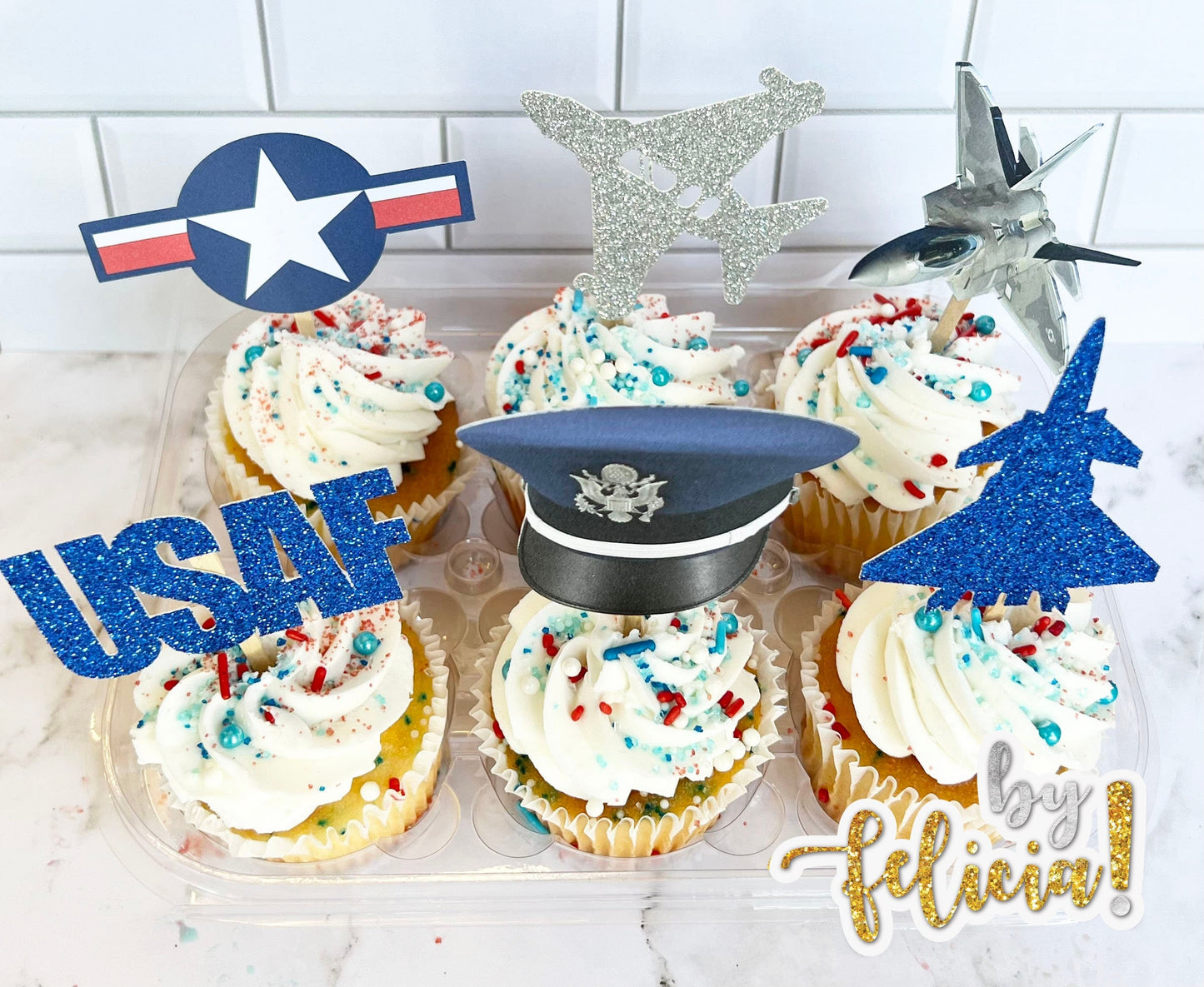 Air Force Cupcake Topper | USAF Cupcake Topper | Air Force Party Decoration | Air Force Graduation | USAF Party Decoration | Air Force Cake