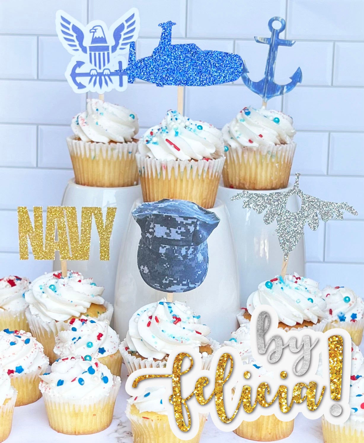 Navy Cupcake Topper | Navy Party Decoration | USN Cupcake Toppers | Navy Party Supplies | USN Party Supplies