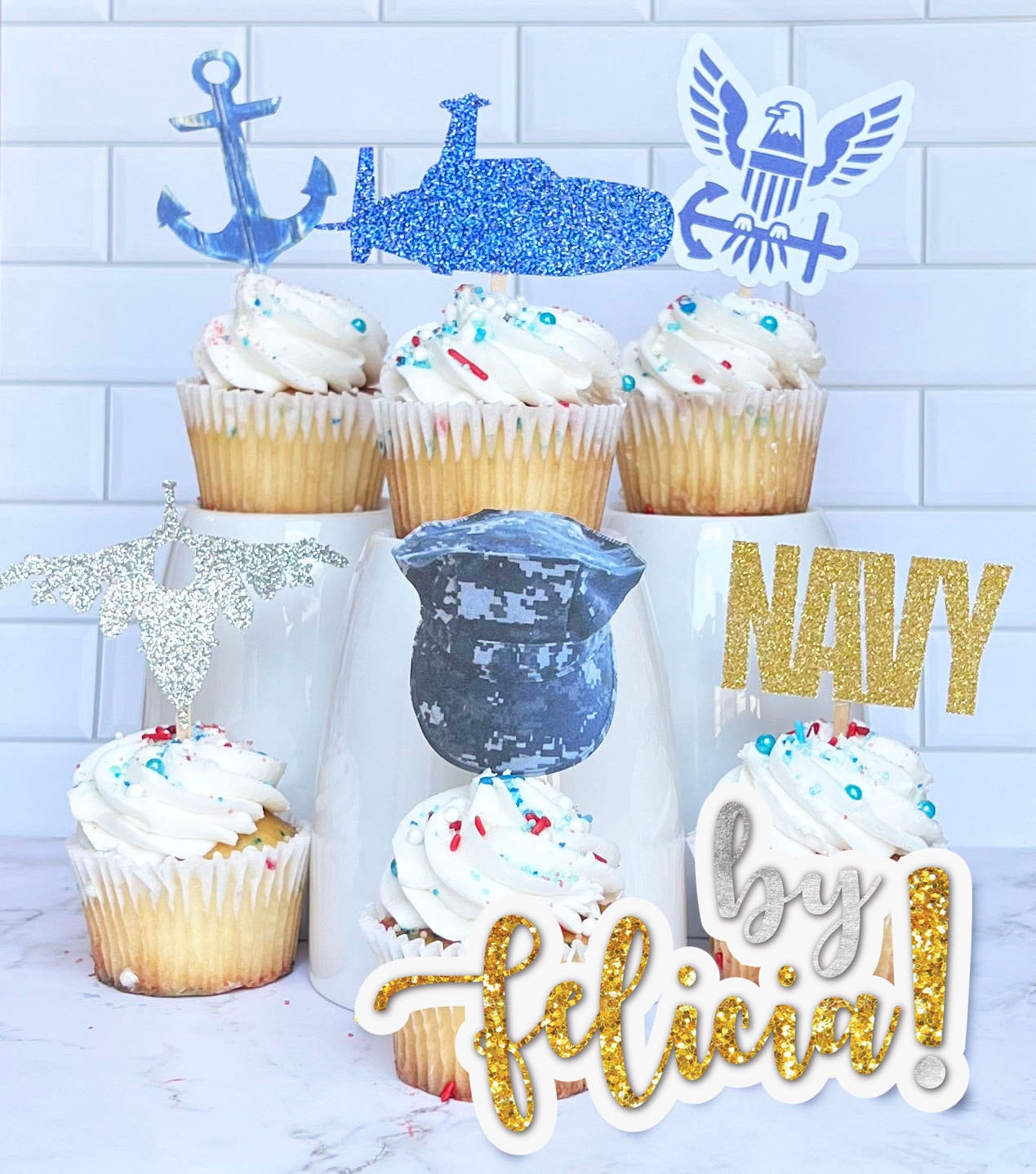 Navy Cupcake Topper | Navy Party Decoration | USN Cupcake Toppers | Navy Party Supplies | USN Party Supplies