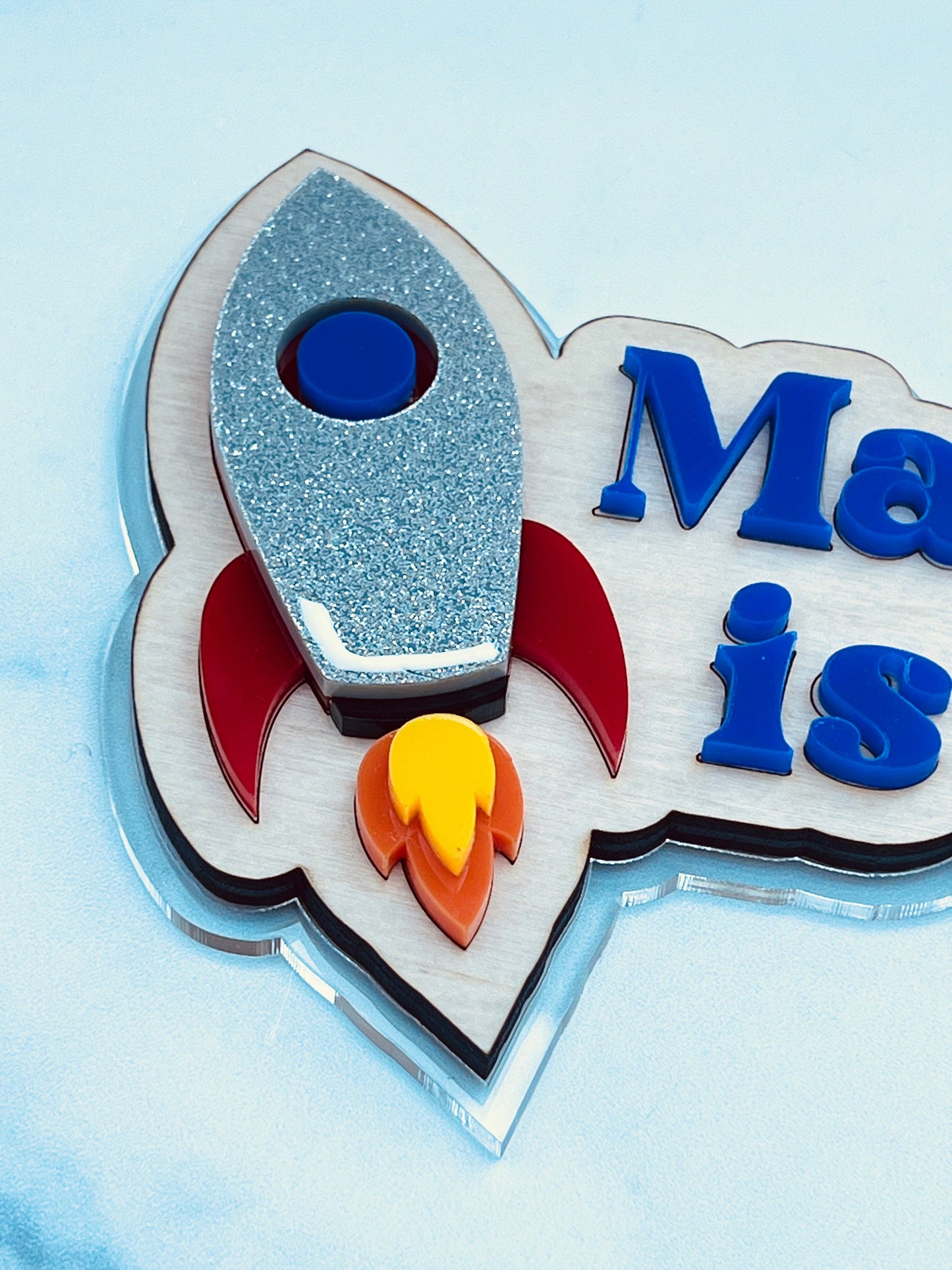 Spaceship cake topper, Rocket cake topper, Wooden cake topper, Personalized cake topper, Layered cake topper acrylic, Birthday cake topper